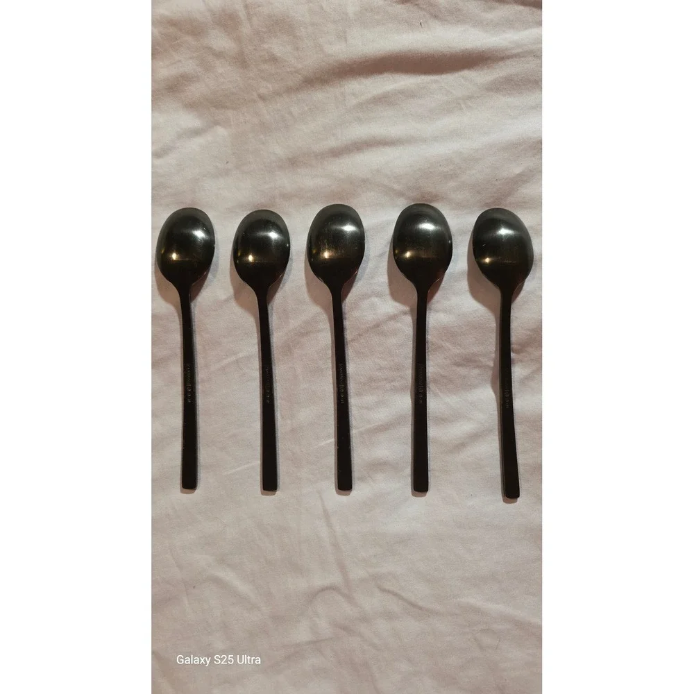 Cambridge Silversmiths Black Matte Teaspoons Set of 5 Modern Flatware Spoons